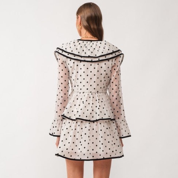 Polka Dot Ruffle Mini Dress - Black and White NWT - Picture 2 of 8